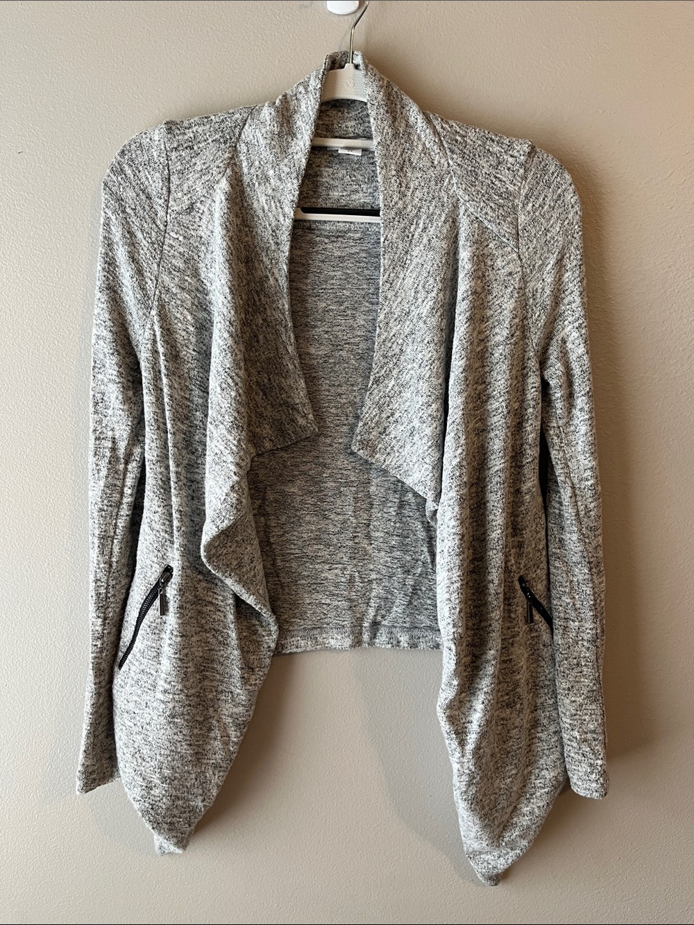 Bar III Heather Gray Draped Open-Front Cardigan